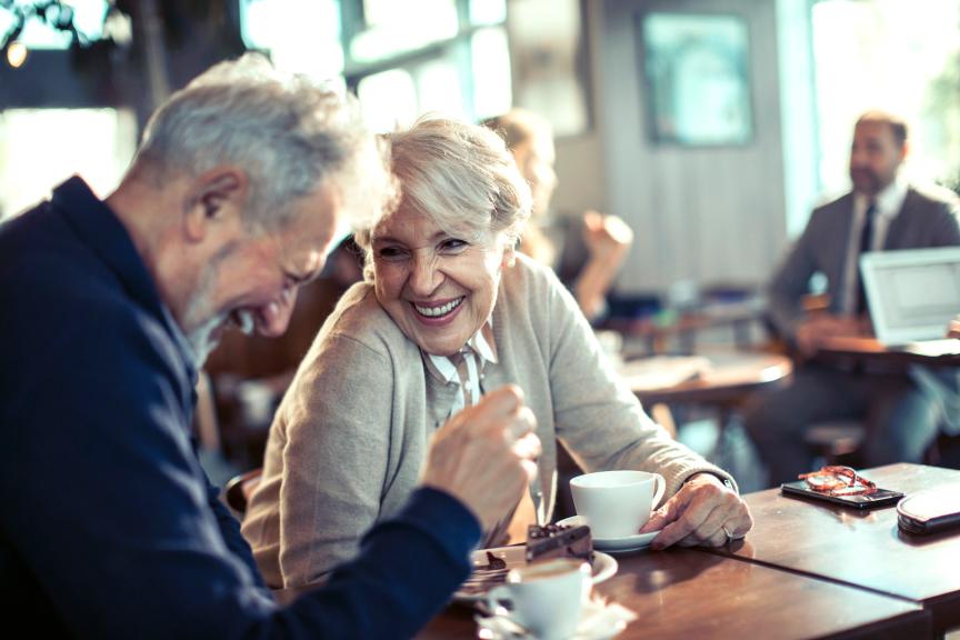 Elderly couple in a cafe