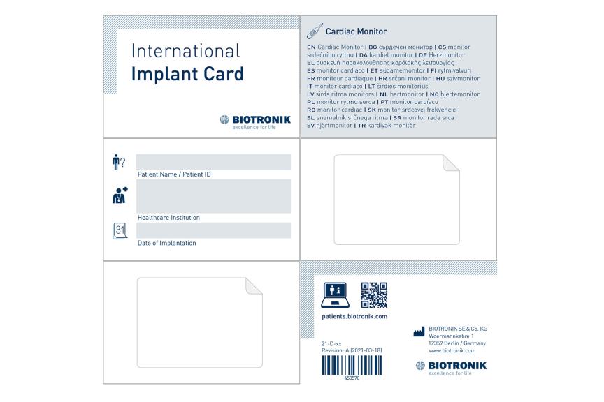 IInternational Implant Card