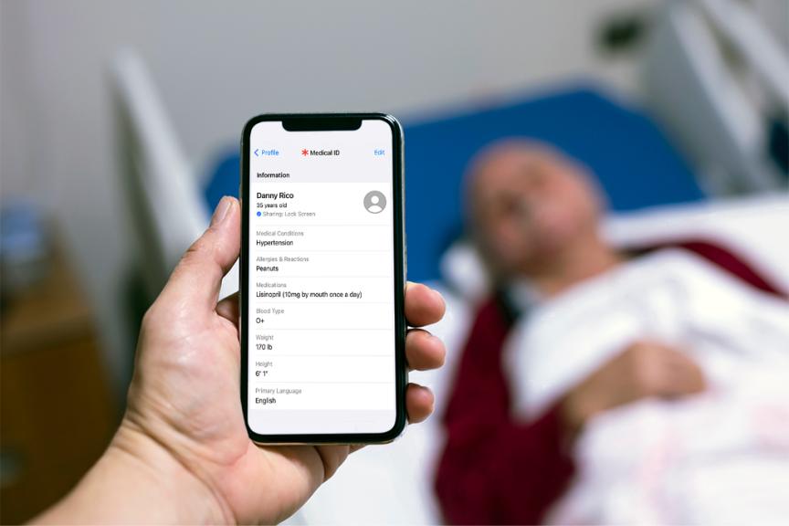 Medical ID on iPhone in front of a patient