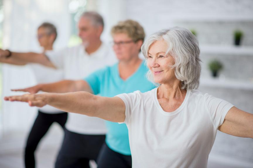 Elderly people doing gymnastics