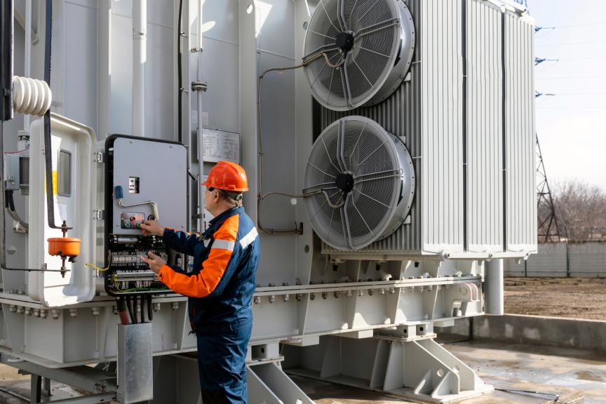 Man working in an electromagnetic surrounding