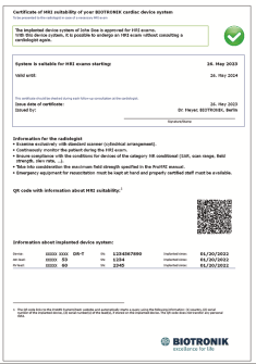 MRI Suitability Certificate
