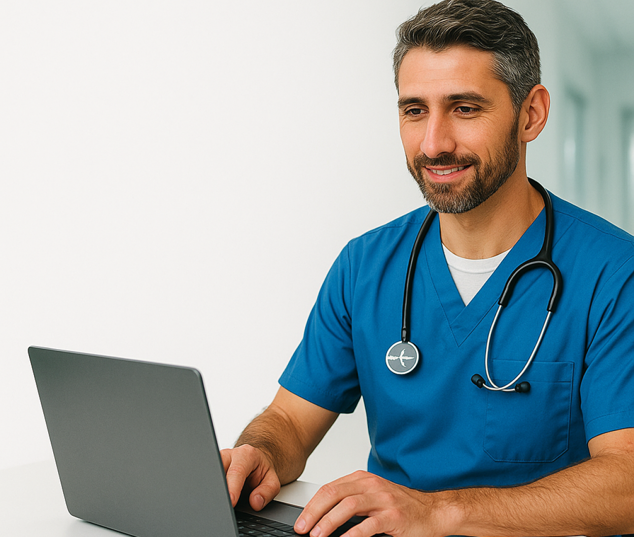 Physician watching a webinar