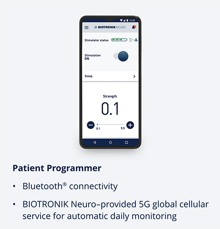 The Prospera Spinal Cord Stimulation System's bluetooth-connected Patient Programmer, which is also Wifi and 5G enabled.